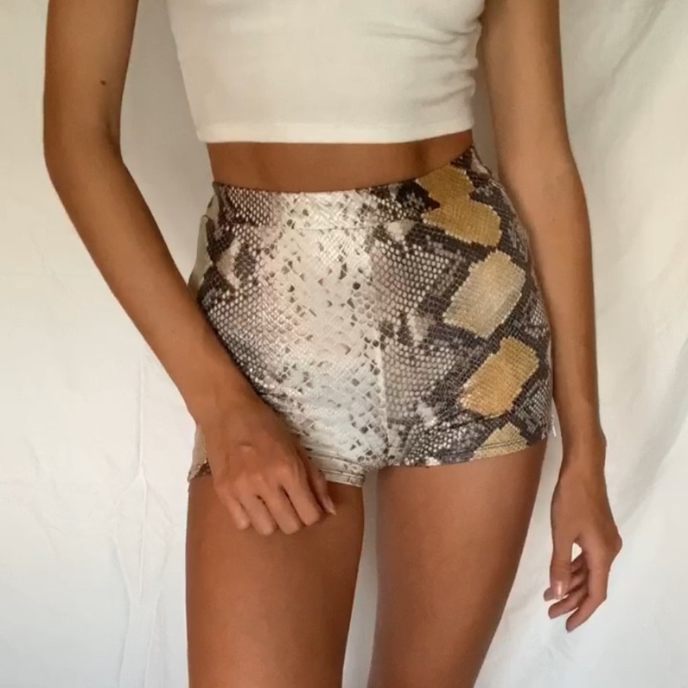 Copper closet snake skin shorts.